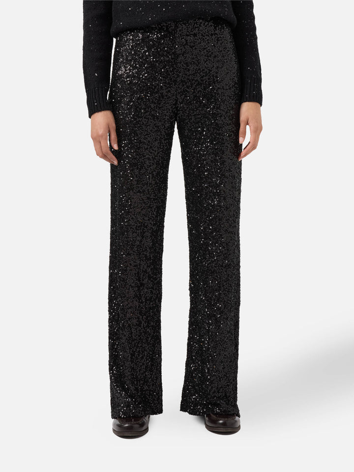 Pantalones Lucette de pernera recta en tejido de lentejuelas negro 