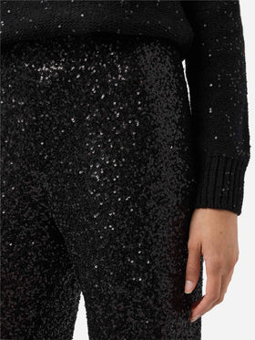 Lucette Hose mit geradem Bein aus schwarzem Paillettenstoff