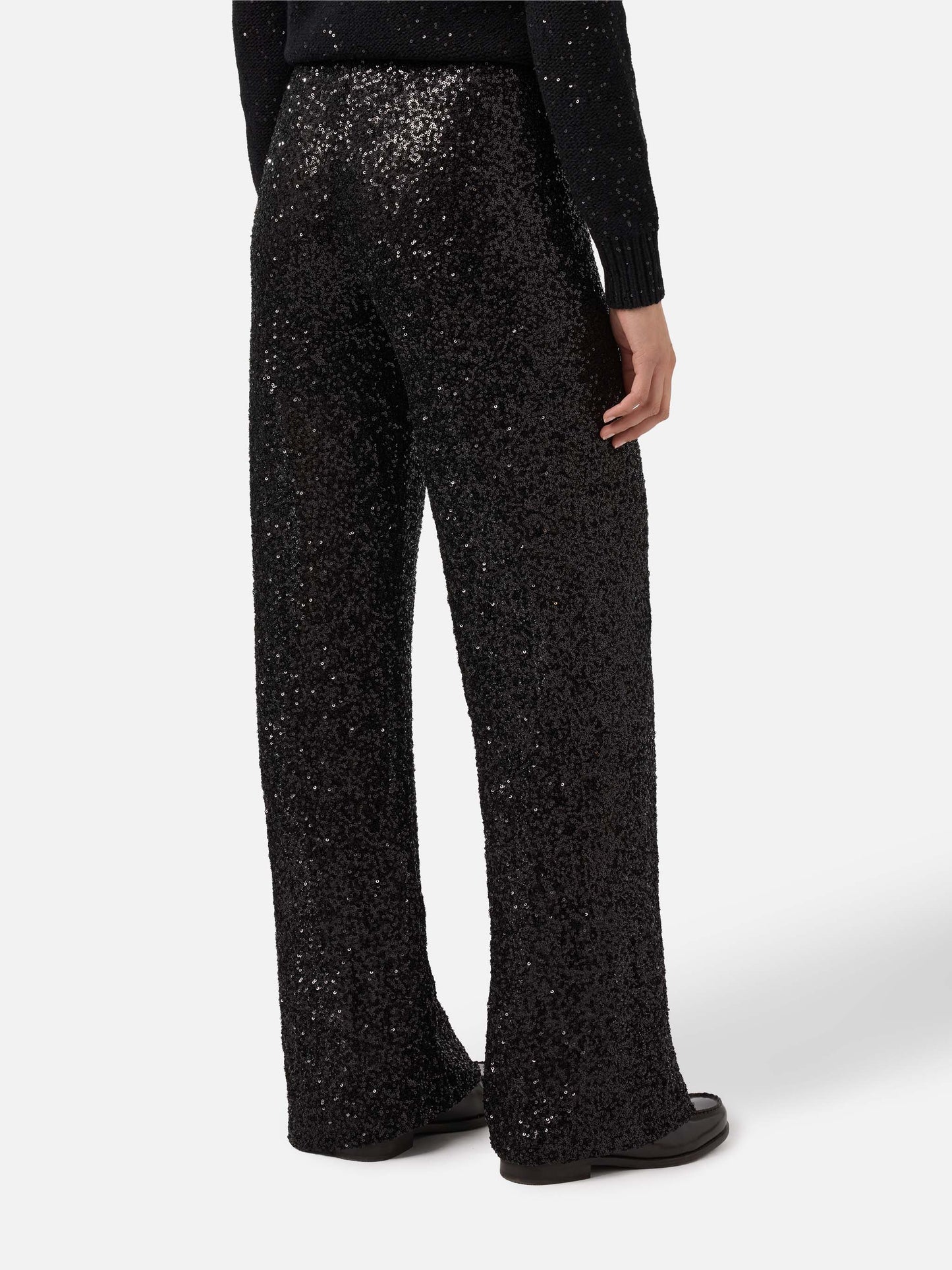 Lucette Hose mit geradem Bein aus schwarzem Paillettenstoff