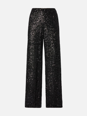 Lucette Hose mit geradem Bein aus schwarzem Paillettenstoff