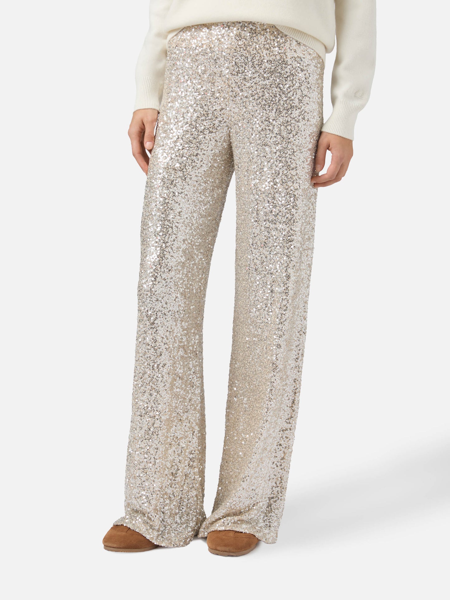 Lucette Hose mit geradem Bein aus goldfarbenem Paillettenstoff
