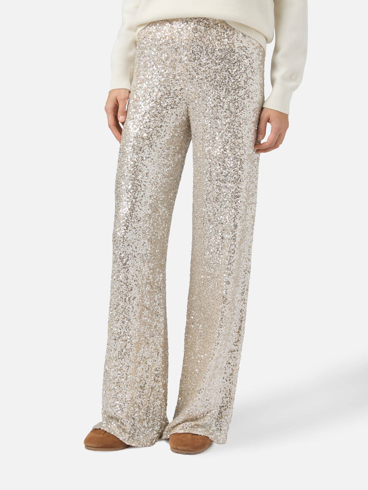 Lucette Hose mit geradem Bein aus goldfarbenem Paillettenstoff