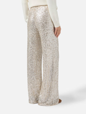 Lucette Hose mit geradem Bein aus goldfarbenem Paillettenstoff