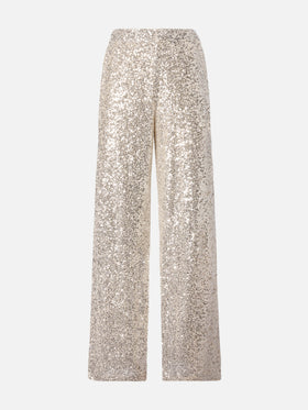 Lucette Hose mit geradem Bein aus goldfarbenem Paillettenstoff