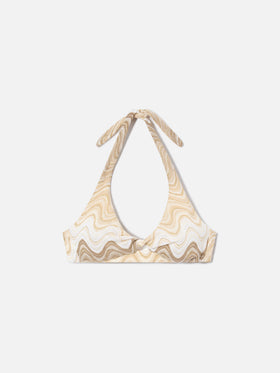 Leda bralette bikini top in gold raschel fabric with cut-out detail