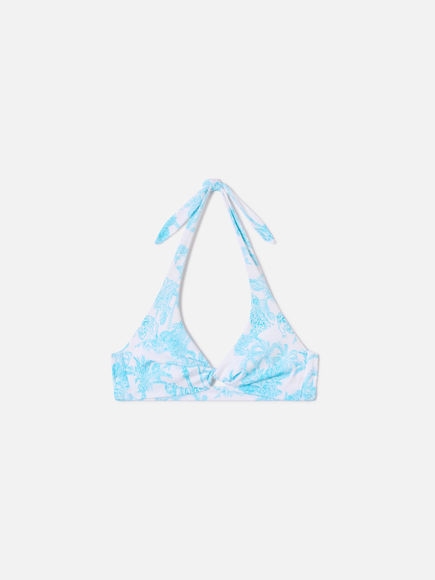 Leda bralette bikini top with toile de Jouy print and cut-out detail