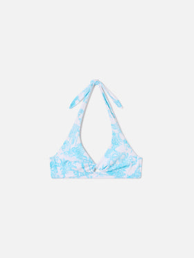 Leda bralette bikini top with toile de Jouy print and cut-out detail