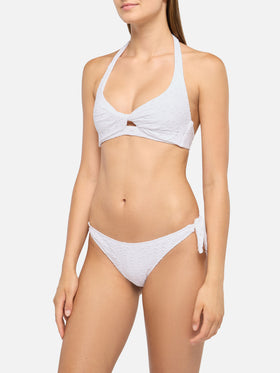 Leda Yali Triangel-Bralette-Bikini aus schwarzer Sangallo-Spitze