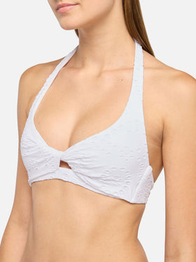 Leda Yali Triangel-Bralette-Bikini aus schwarzer Sangallo-Spitze