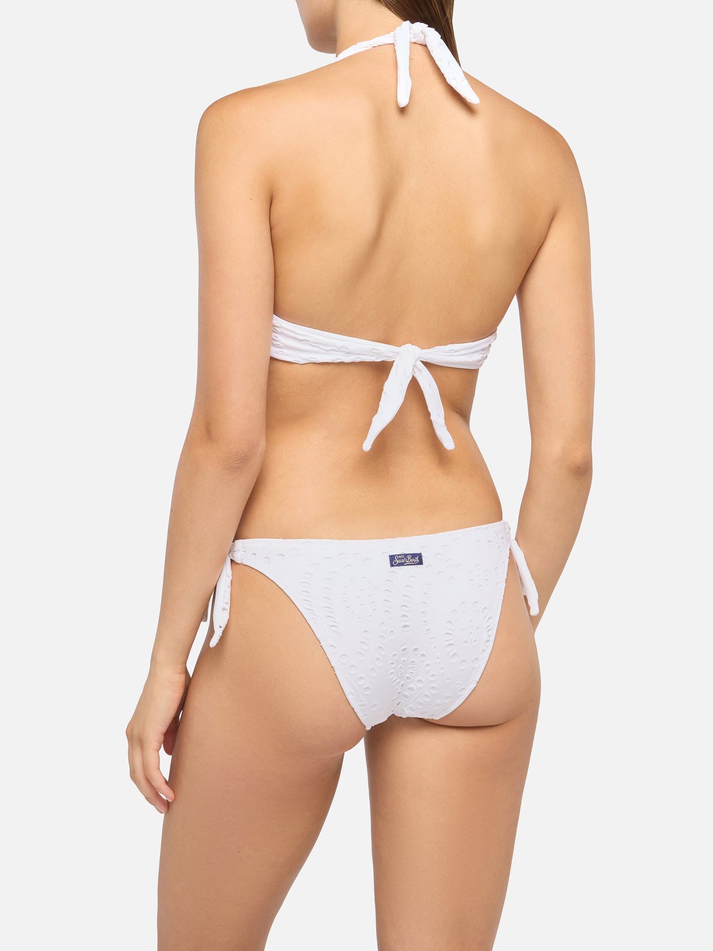 Leda Yali Triangel-Bralette-Bikini aus schwarzer Sangallo-Spitze