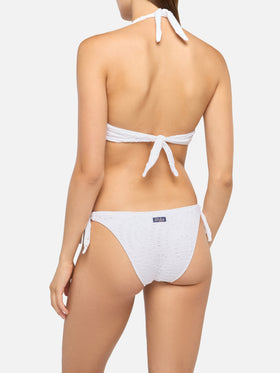 Leda Yali Triangel-Bralette-Bikini aus schwarzer Sangallo-Spitze