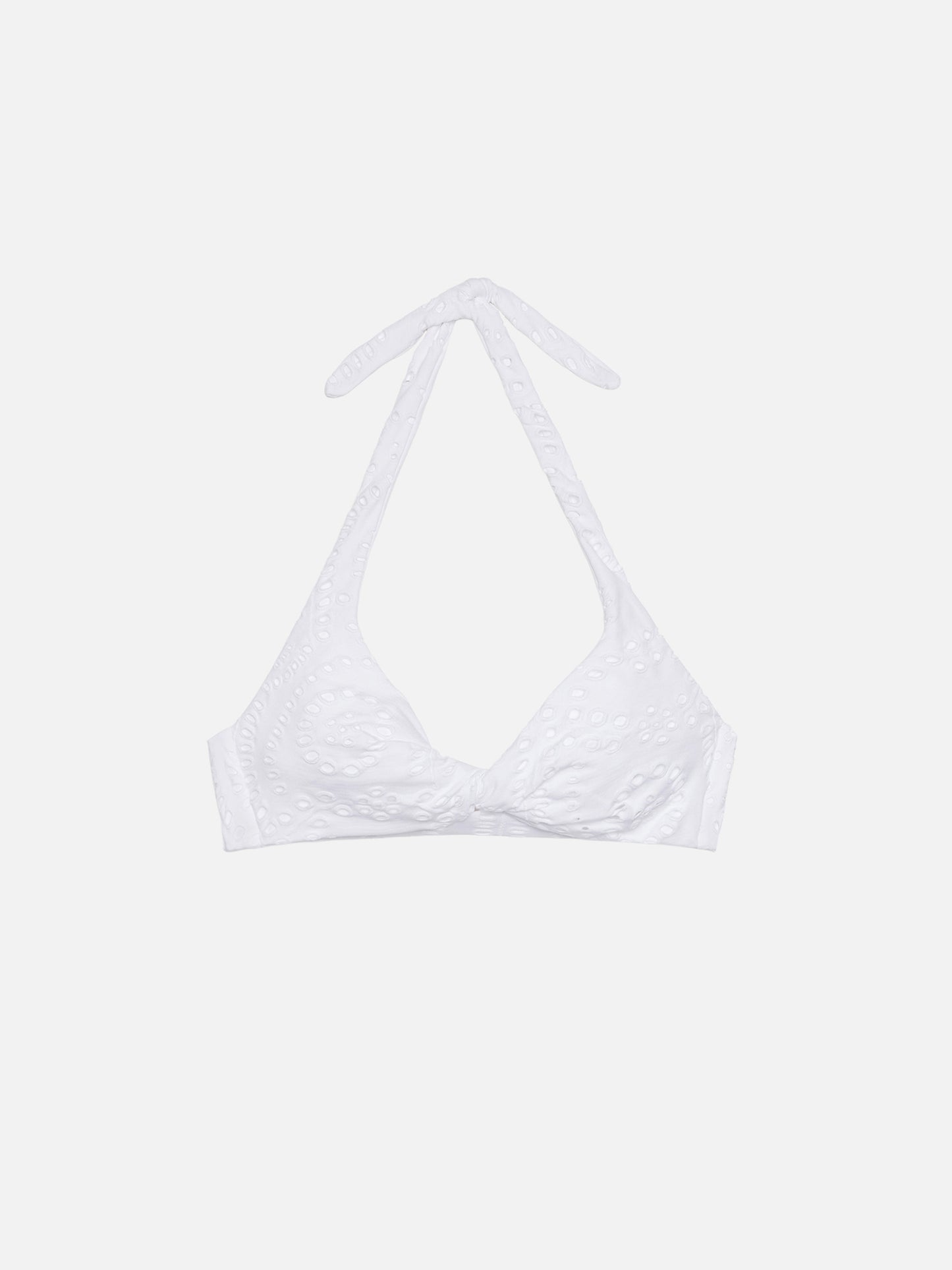 Top bralette triangular Leda de encaje sangallo 