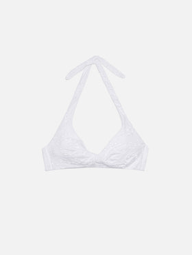 Top bralette triangular Leda de encaje sangallo 