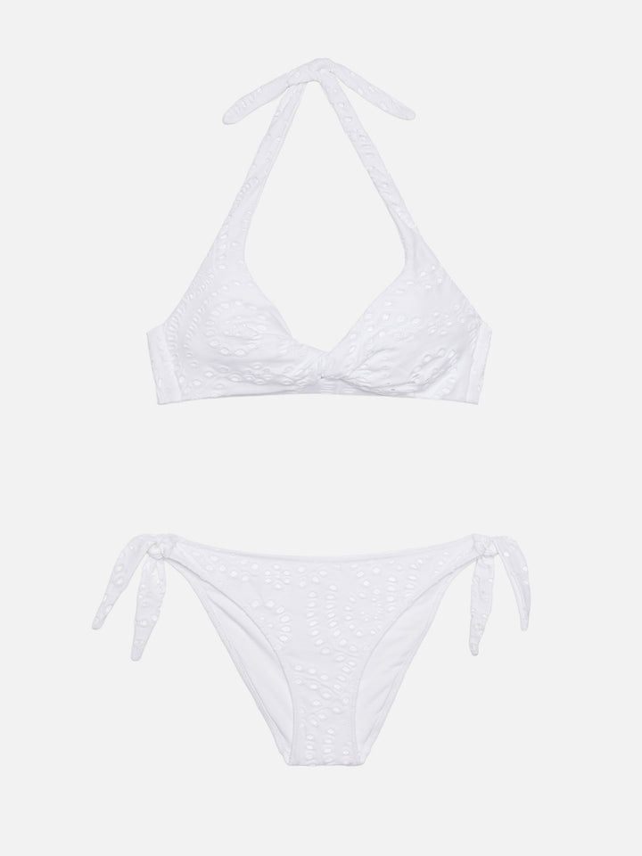 Bikini triangolo a bralette Leda Yali  in sangallo nero