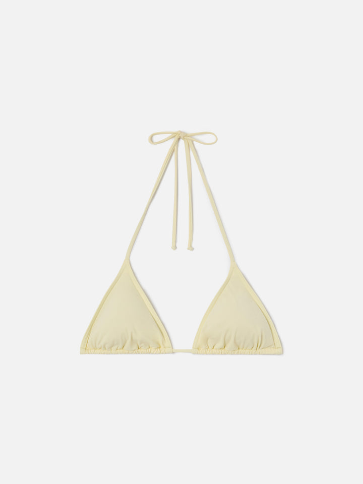 Top de bikini triangular Leah con lazos en color butter liso 