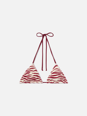 Top bikini Leah triangolo in tessuto crinkle zebrato