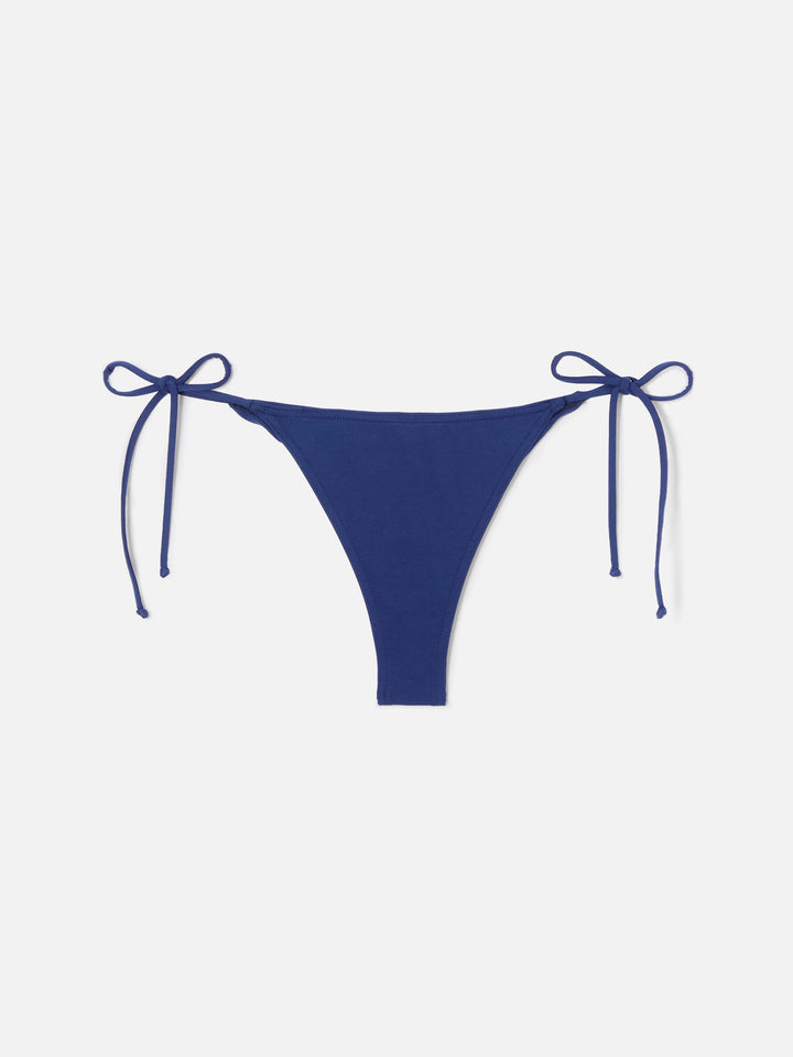 Braguita de bikini brasileña Marielle con lazos laterales en azul liso 