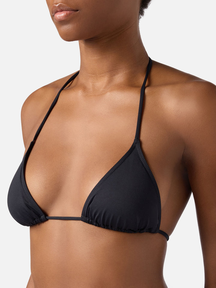 Leah triangle with ties bikini top in solid black
