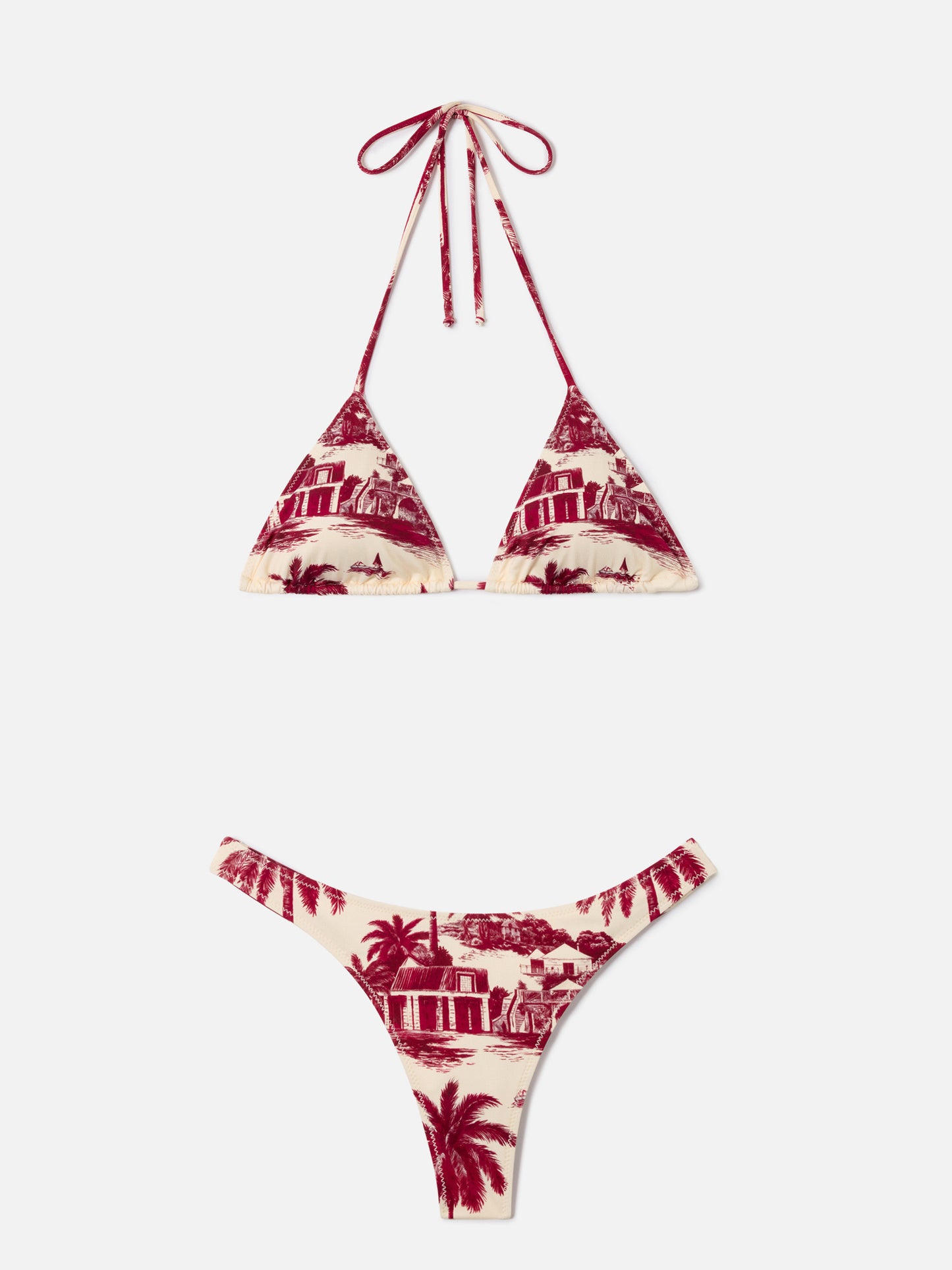 Bikini Leah Naomi bordeaux toile de Jouy 