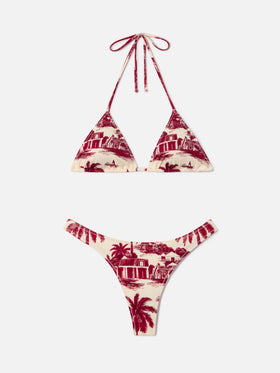 Leah Naomi bordeauxfarbenes Toile-de-Jouy-Bikini 