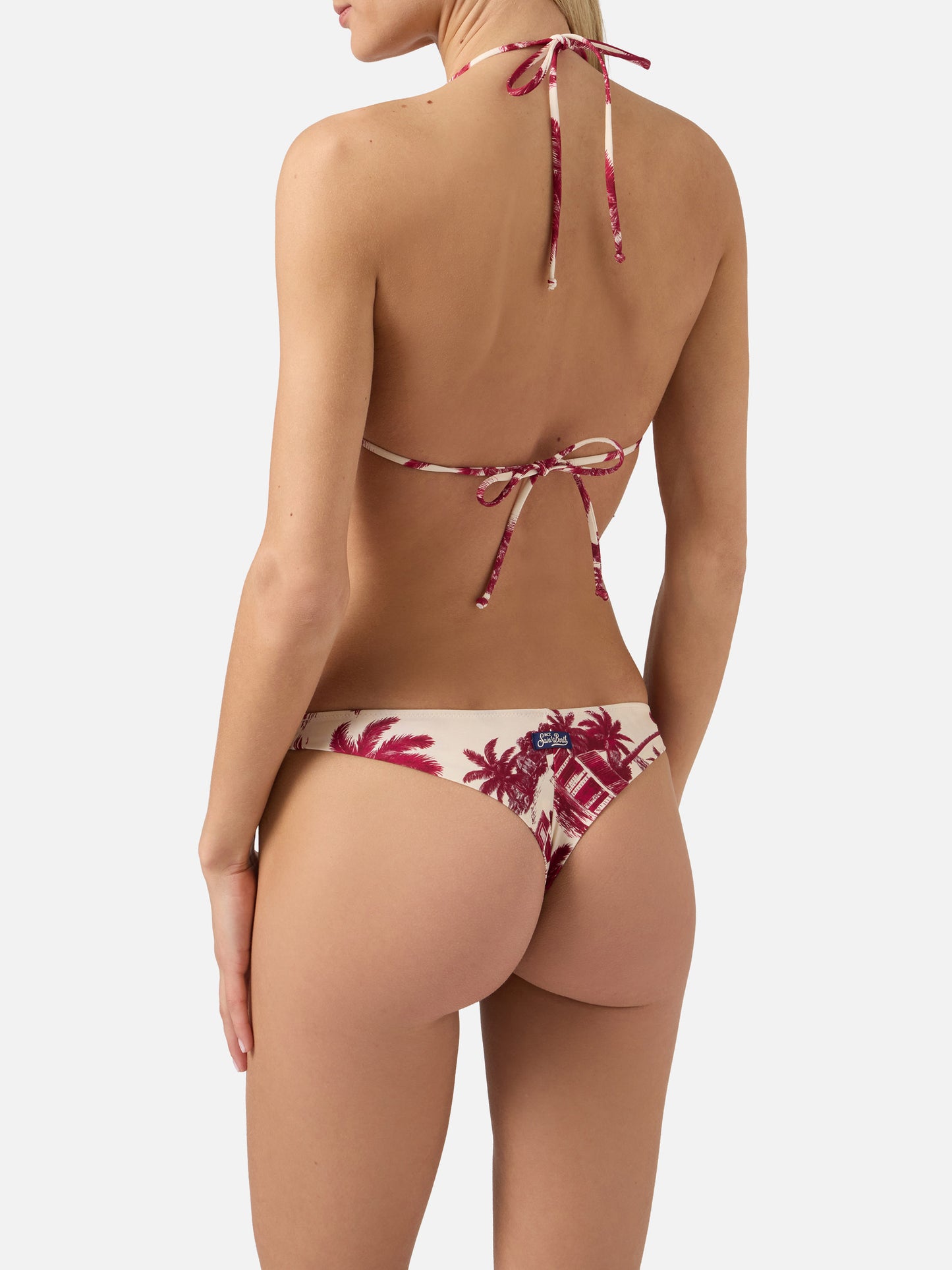 Bikini Leah Naomi bordeaux toile de Jouy 