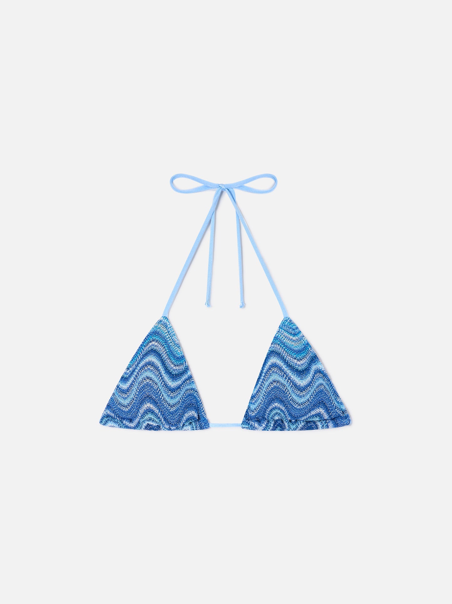 Haut de bikini triangle Leah en tissu raschel bleu clair à effet vagues 
