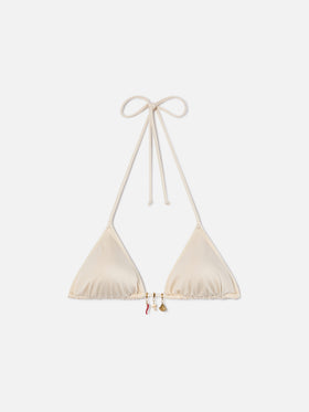 Leah Triangel-Bikinioberteil aus Stoff mit glänzendem Finish und Charms 
