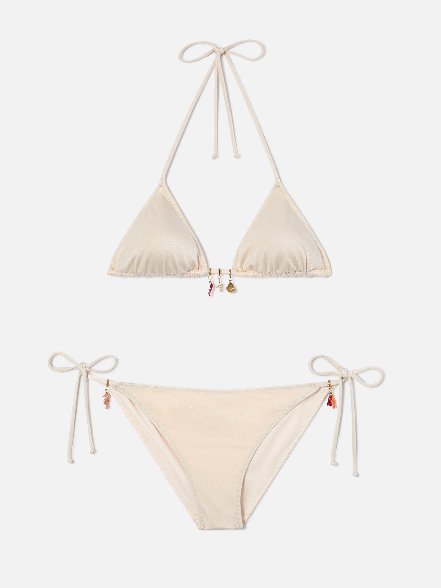 Bikini Leah Virgo beige con acabado brillante y charms 