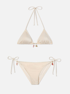 Bikini Leah Virgo beige con acabado brillante y charms 