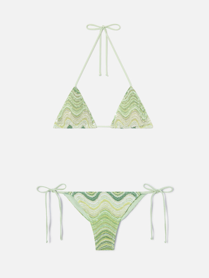 Bikini raschel degradé verde Leah Marielle con lentejuelas 