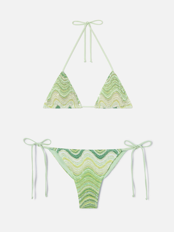 Leah Marielle grüner degradé-Raschel-Bikini mit Pailletten 