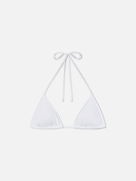 Top de bikini triangular Leah con tiras en blanco liso 
