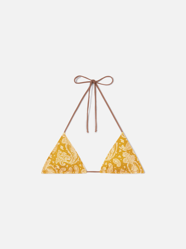 Top de bikini triangular Leah paisley ocre 