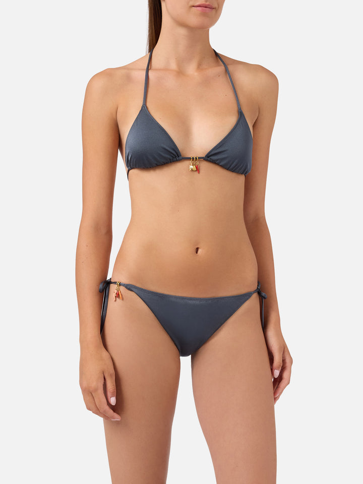 Leah Virgo dark grey glossy finish bikini with charms