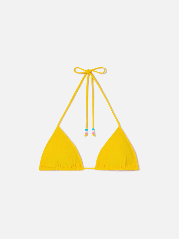 Gelbes Frottee-Triangel-Bikinioberteil Leah mit Charms 