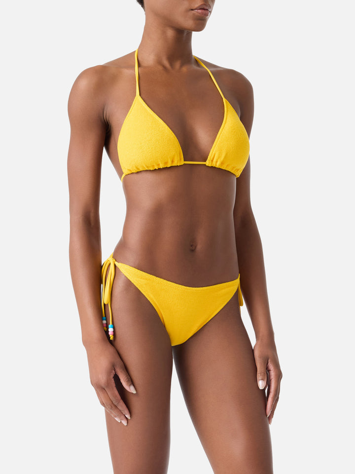Leah Marielle gelbes Triangel-Bikini aus Frottee mit Charms 