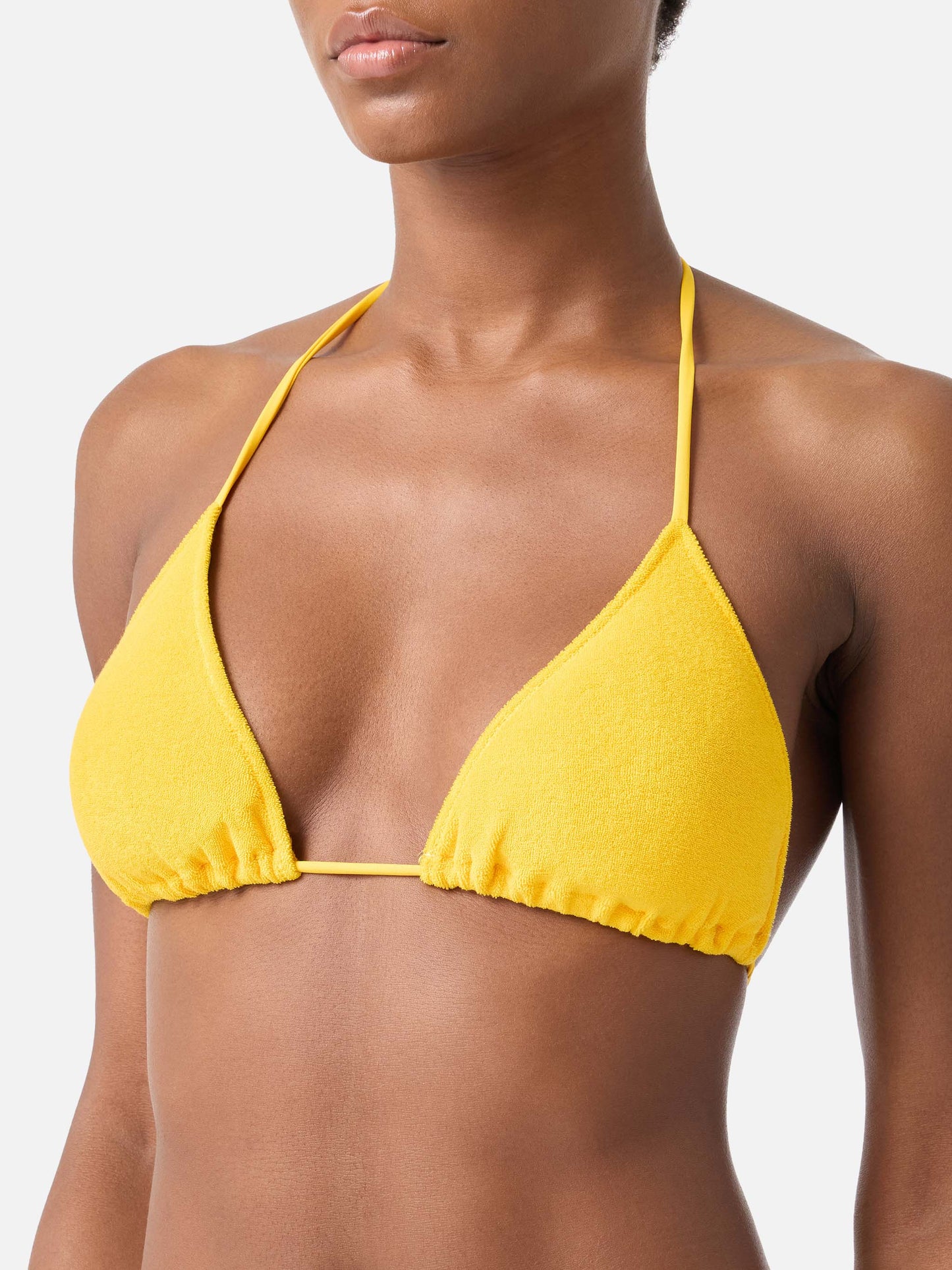 Leah Marielle gelbes Triangel-Bikini aus Frottee mit Charms 