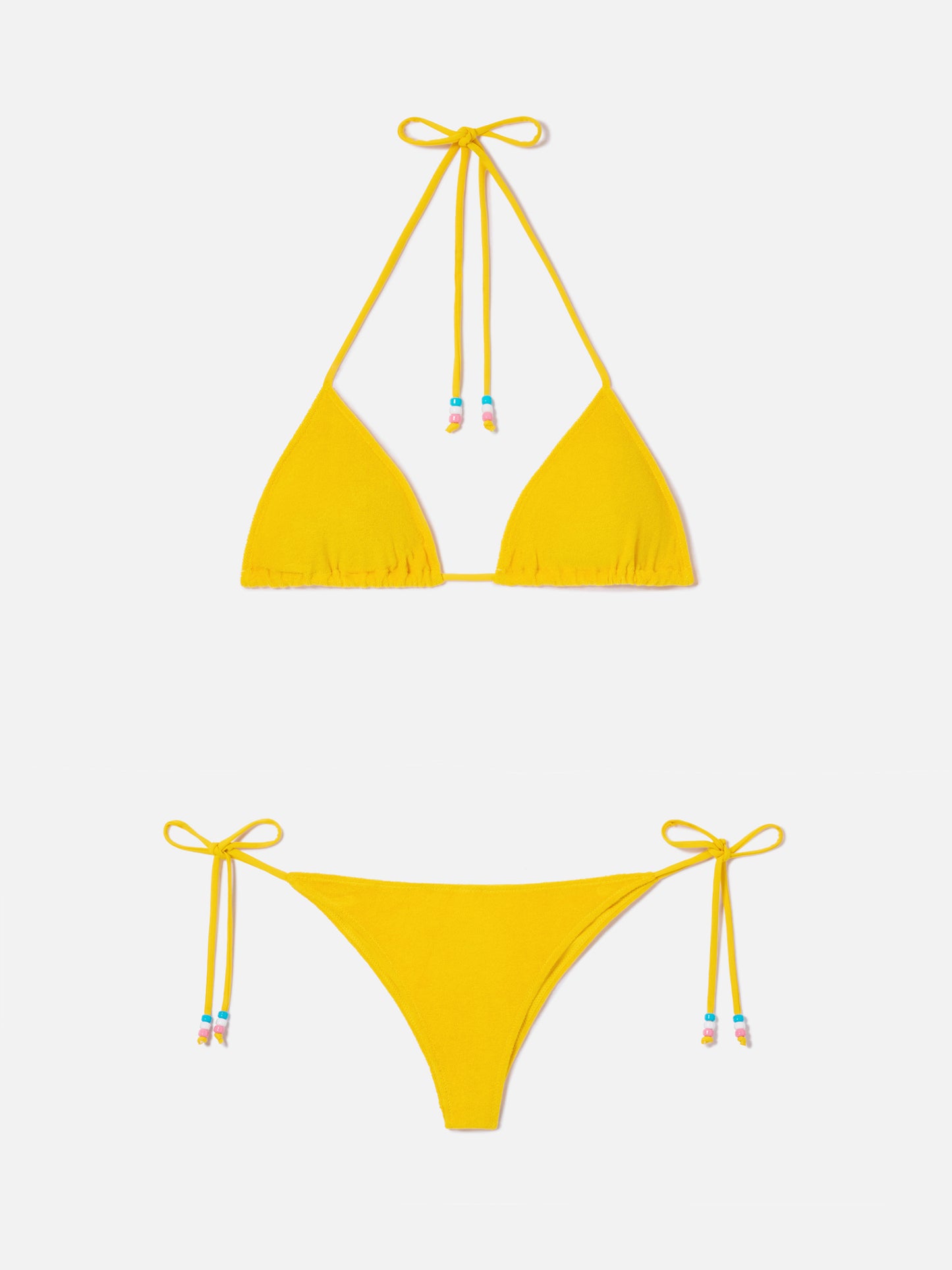 Leah Marielle gelbes Triangel-Bikini aus Frottee mit Charms 