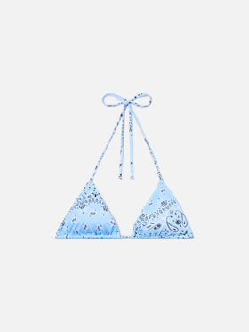 Top de bikini triangular Leah con estampado bandana azul claro 