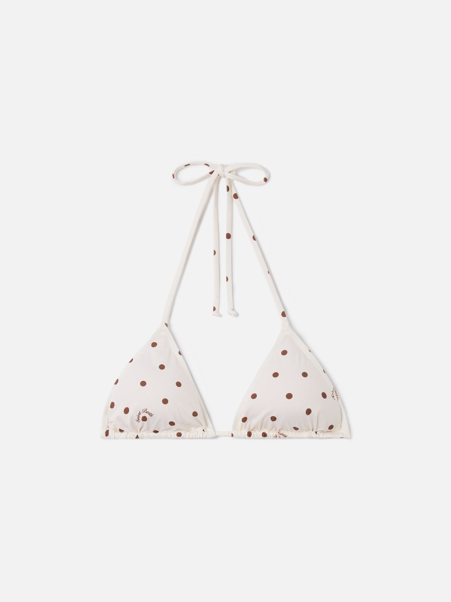 Haut de bikini triangle Leah à imprimé à pois beige et marron 