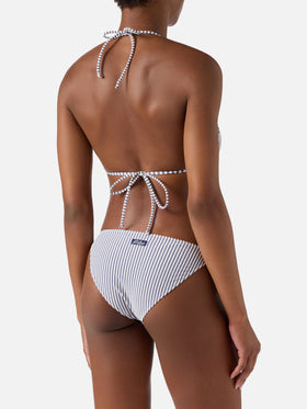 Leah Virgo blue striped seersucker bikini
