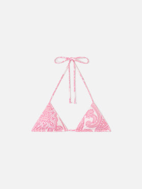 Top bikini Leah triangolo con fantasia paisley rosa