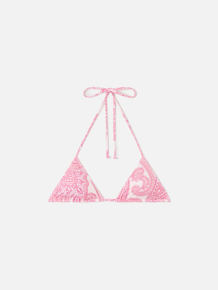 Top de bikini triangular Leah Pink paisley 