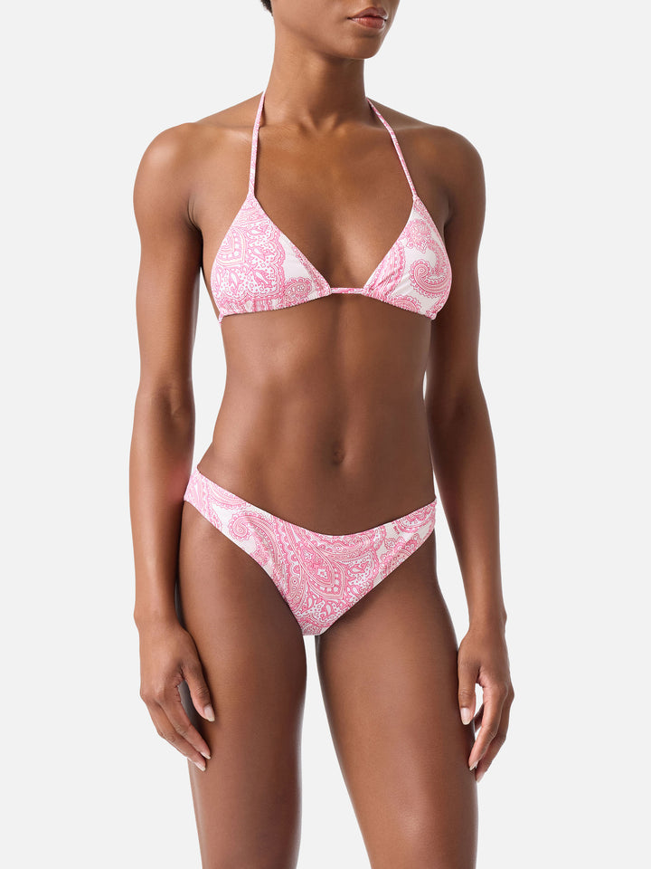 Leah Lido Triangel-Bikini mit rosa Paisley-Muster 