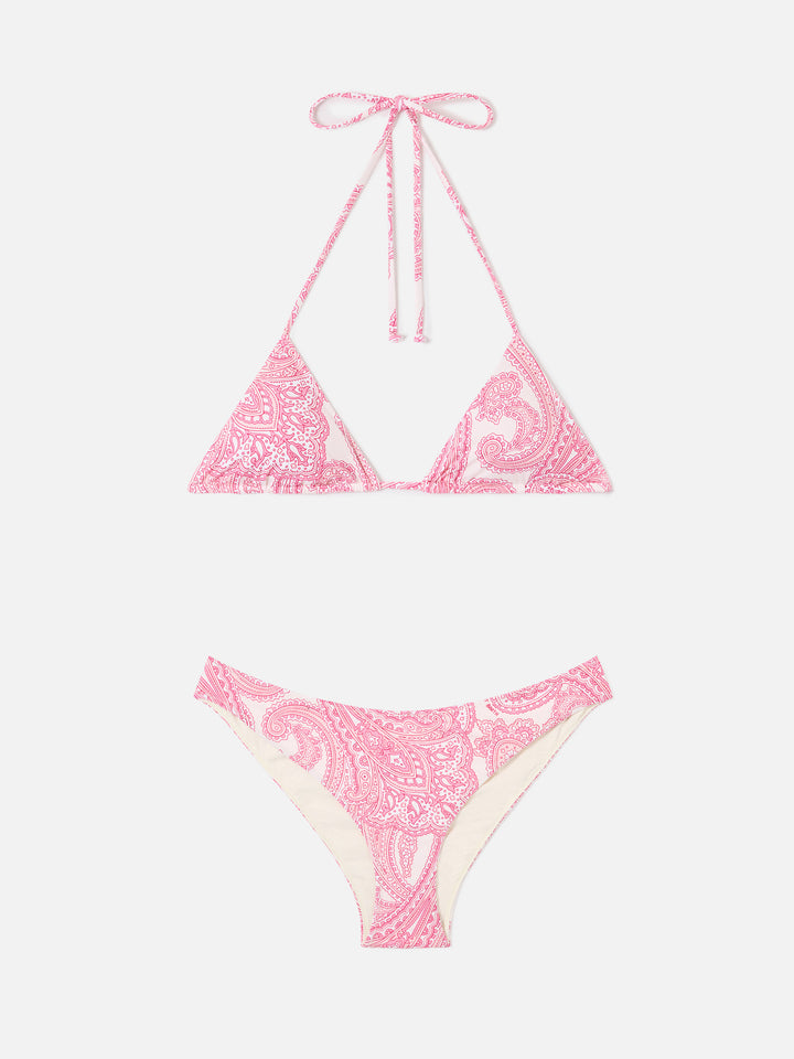 Leah Lido Triangel-Bikini mit rosa Paisley-Muster 