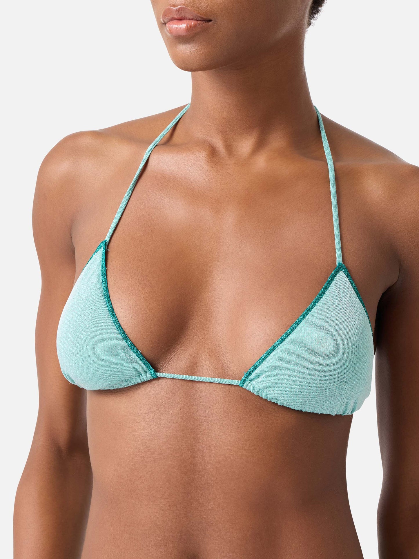 Leah Triangel-Bikinioberteil aus wassergrünem Lurex 