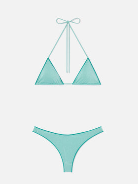 Leah Naomi wassergrüner Lurex-Triangel-Bikini 
