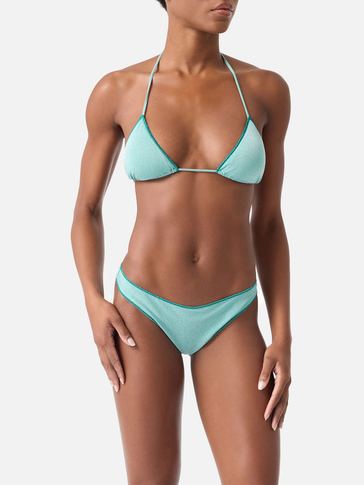 Leah Naomi wassergrüner Lurex-Triangel-Bikini 
