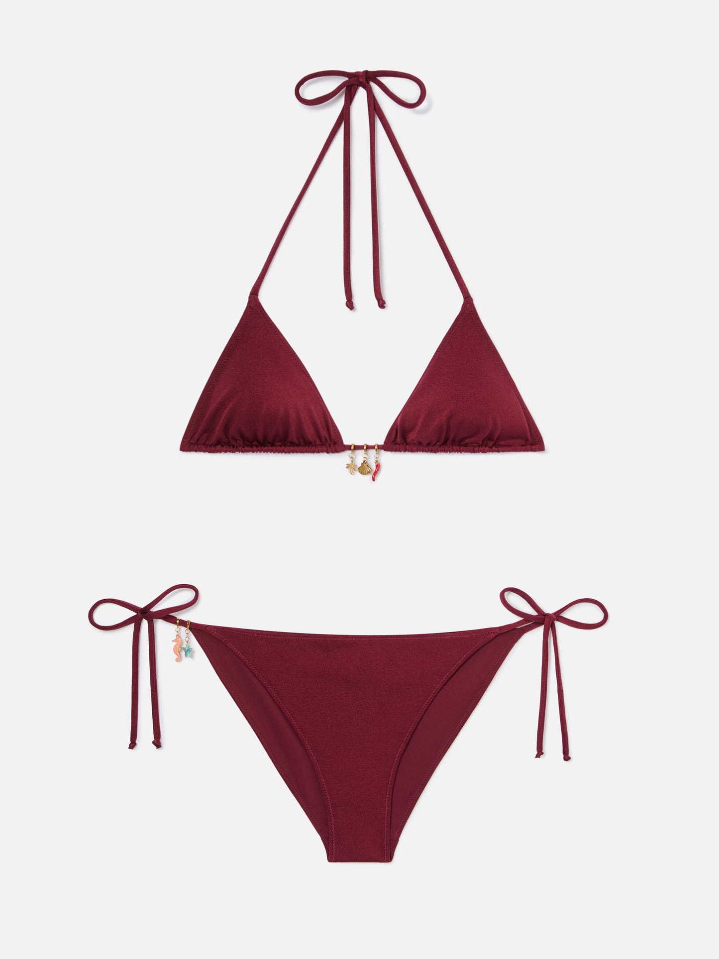 Leah Virgo red glossy finish bikini with charms