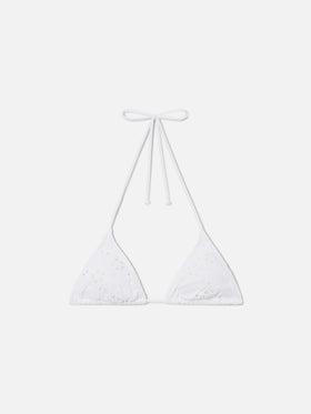 Leah triangle bikini top in white sangallo